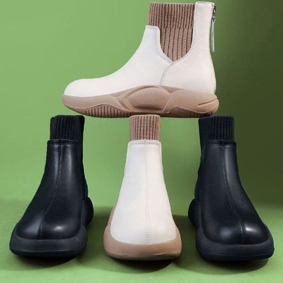 Women's Knit-Panel Low-Heel Ankle Boots Back-Zip