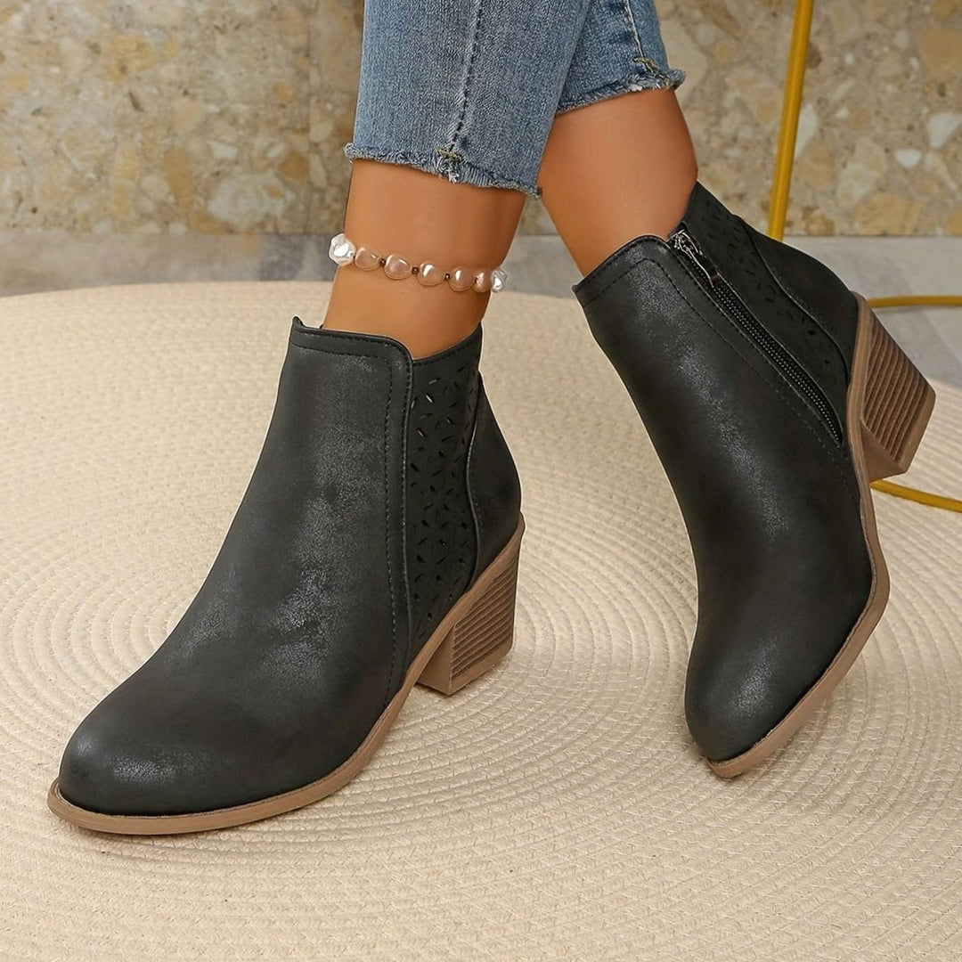 Women's Laser-Cut Breathable Orthopedic Block-Heel Ankle Boots