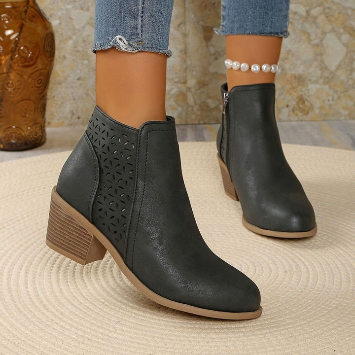 Women's Laser-Cut Breathable Orthopedic Block-Heel Ankle Boots