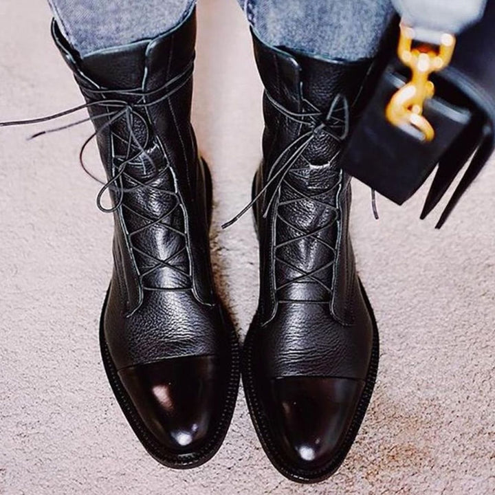 Women's Leather Lace-Up Mid-Calf Cap-Toe Ankle Boots
