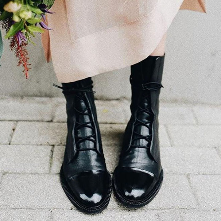 Women's Leather Lace-Up Mid-Calf Cap-Toe Ankle Boots