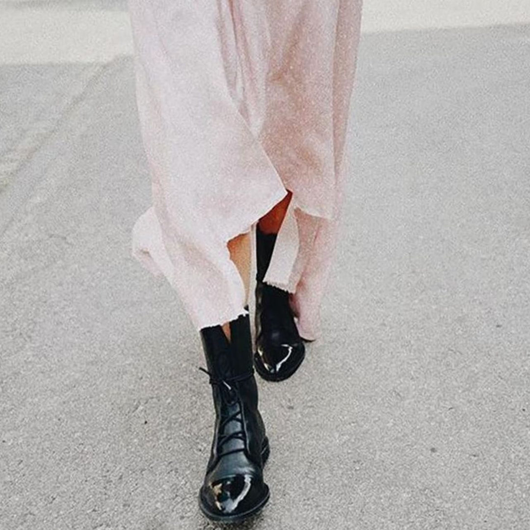 Women's Leather Lace-Up Mid-Calf Cap-Toe Ankle Boots