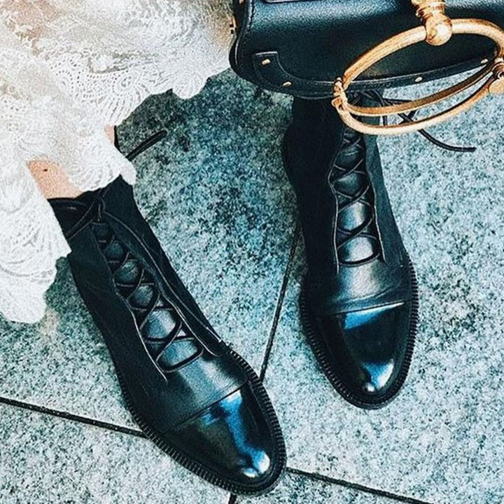 Women's Leather Lace-Up Mid-Calf Cap-Toe Ankle Boots