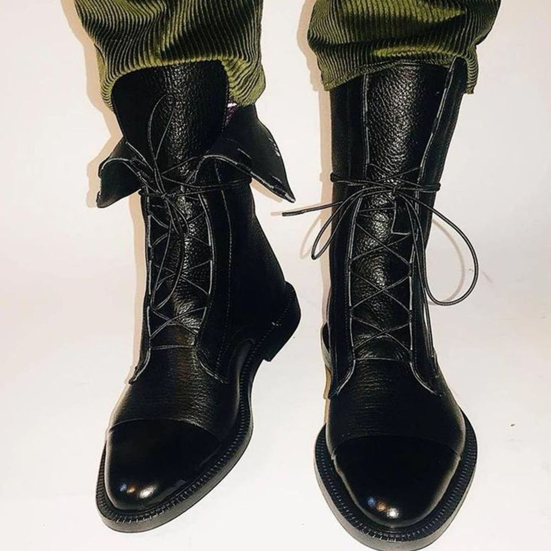 Women's Leather Lace-Up Mid-Calf Cap-Toe Ankle Boots