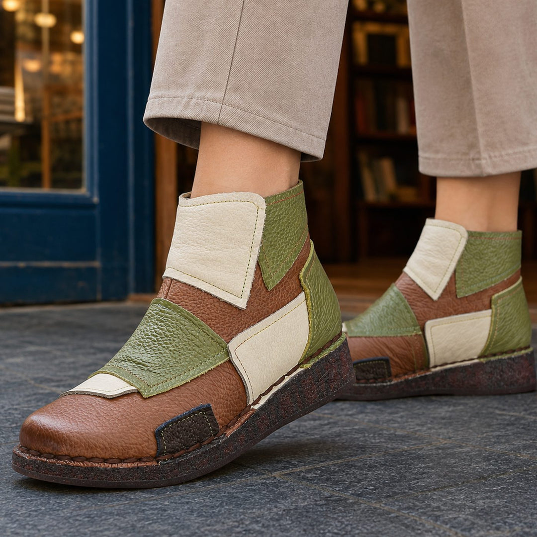 Women's Leather Patchwork Colorblock Ankle Boots