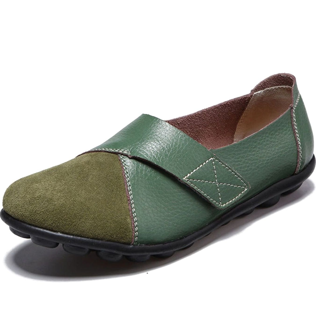 Women's Leather Slip-On Flat Loafers Cushioned Insole - Green