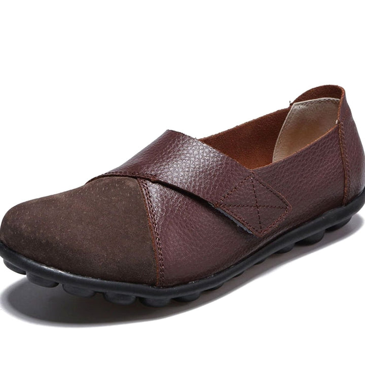 Women's Leather Slip-On Flat Loafers Cushioned Insole - Coffee