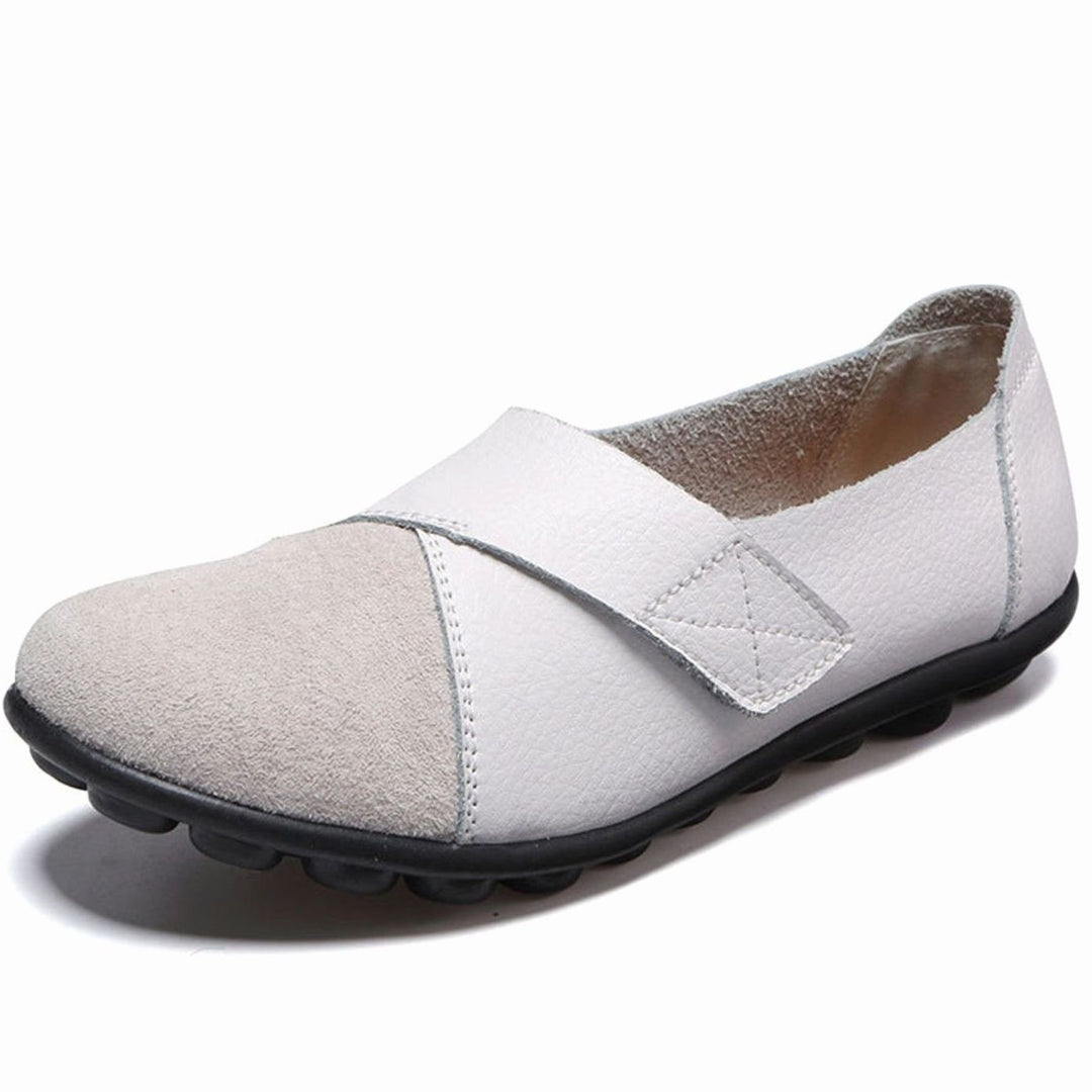 Women's Leather Slip-On Flat Loafers Cushioned Insole - White