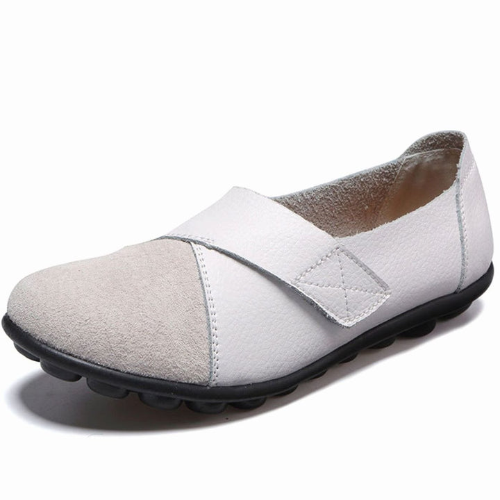 Women's Leather Slip-On Flat Loafers Cushioned Insole - White