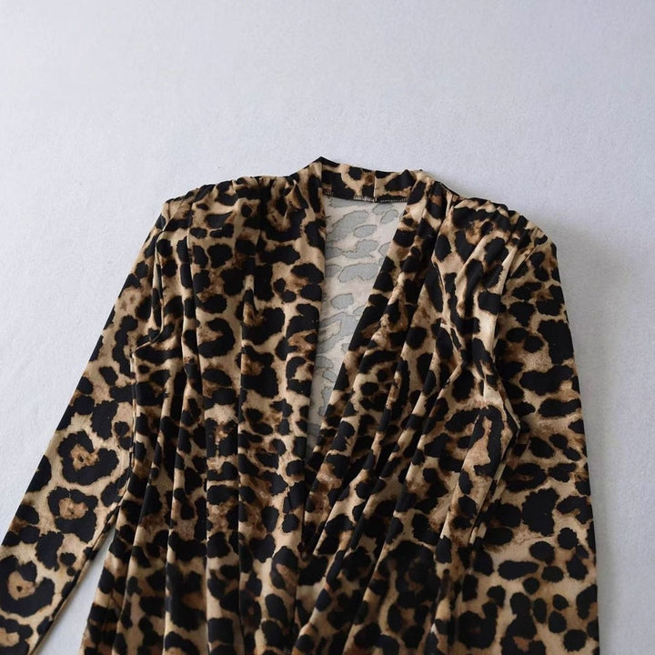 Women's Leopard Print Deep V-Neck Long-Sleeve Bodysuit