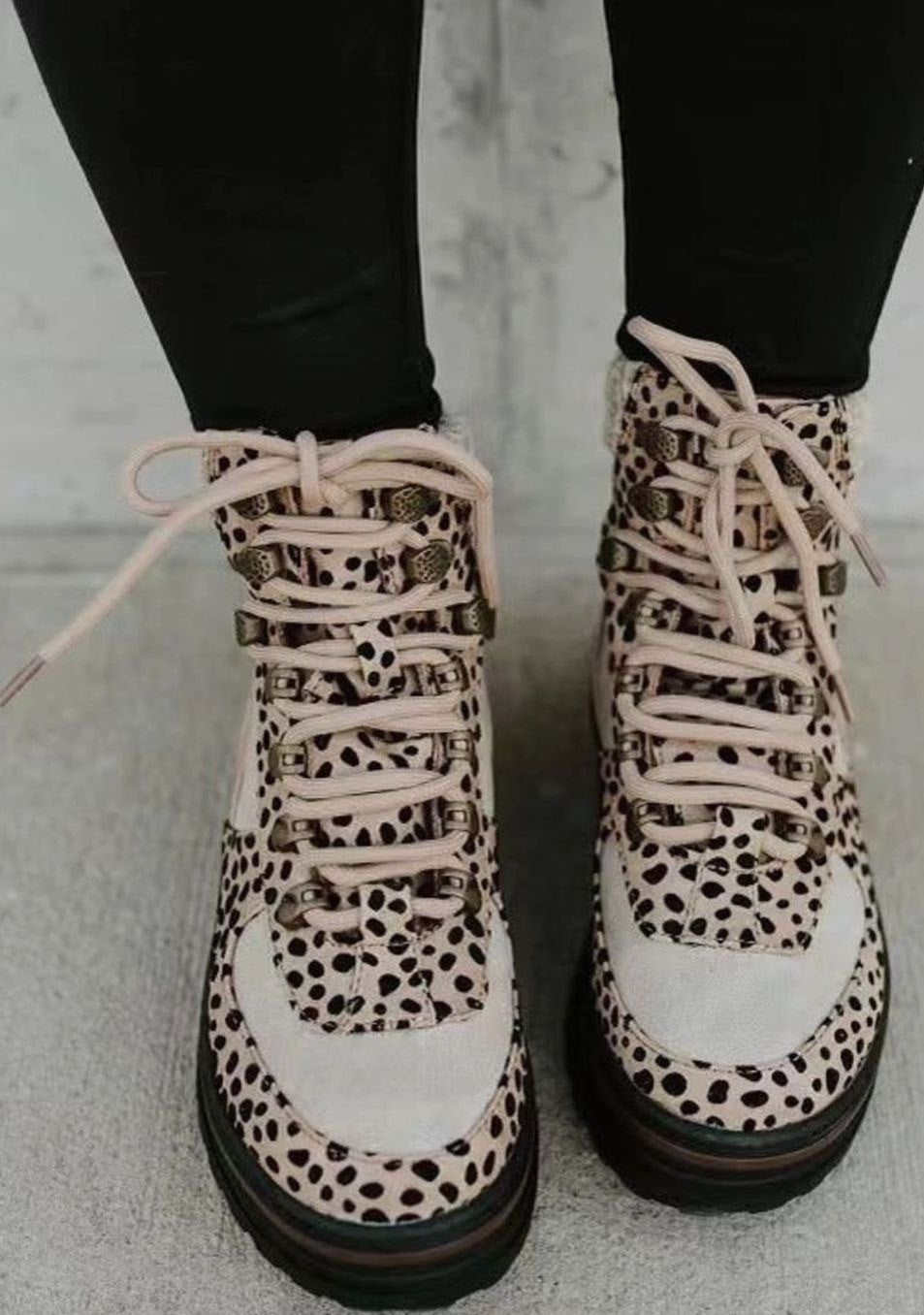 Women's Leopard Print Lace-Up Platform Combat Boots