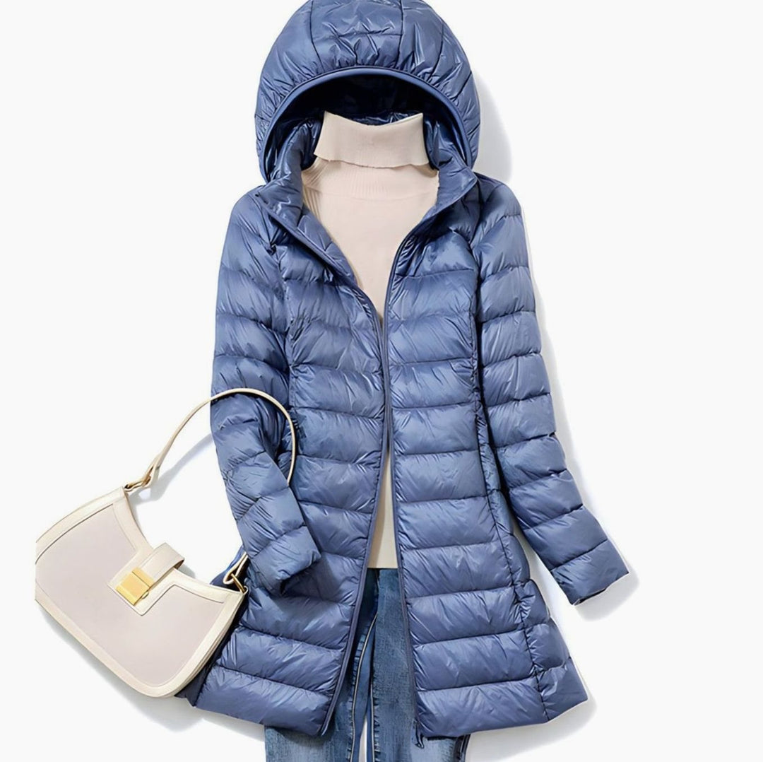 Women's Lightweight Hooded Long Puffer Down Jacket - Blue