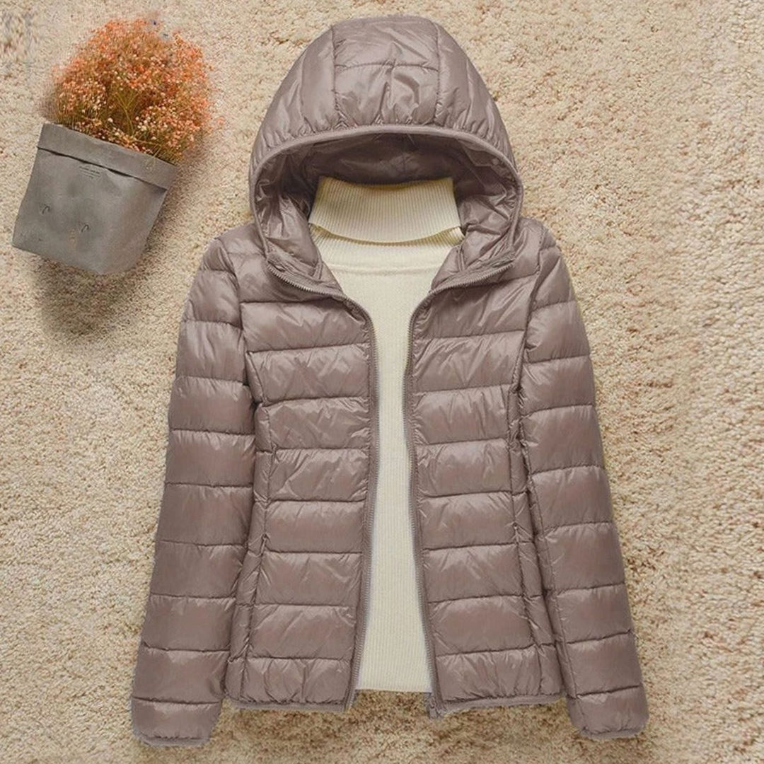Women's Lightweight Hooded Puffer Down Jacket - Taupe