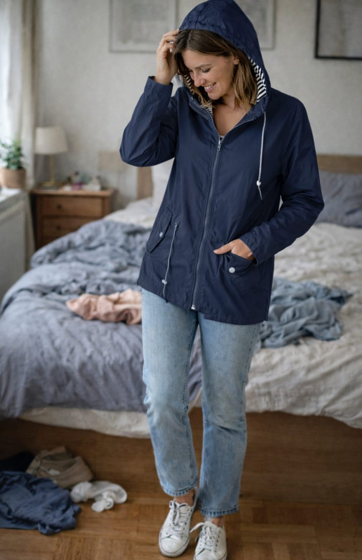 Women's Lightweight Hooded Waterproof Rain Jacket Drawstring Waist