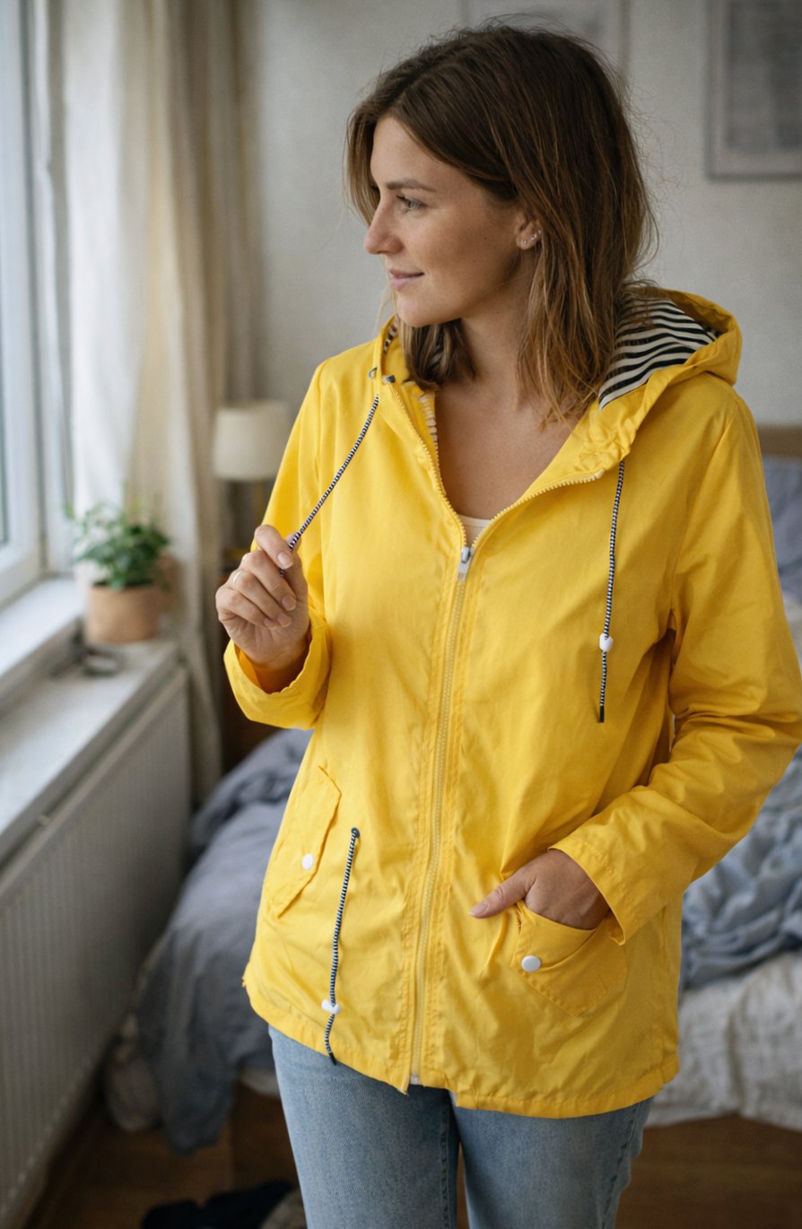 Women's Lightweight Hooded Waterproof Rain Jacket Drawstring Waist