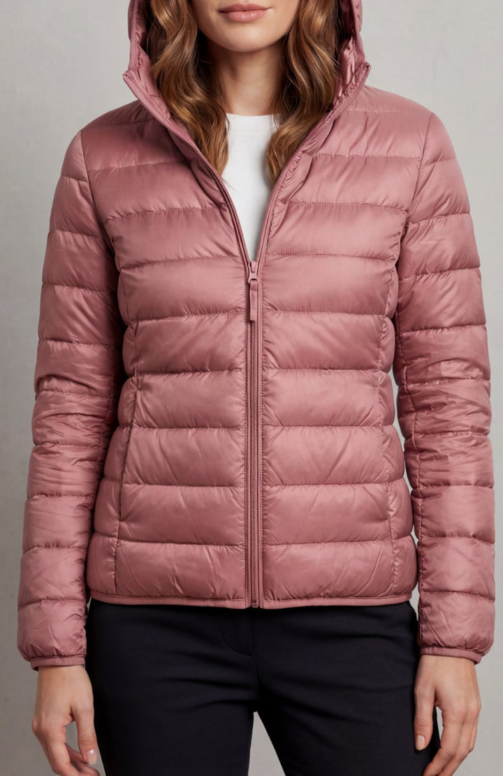 Women's Lightweight Packable Hooded Puffer Jacket - Rose