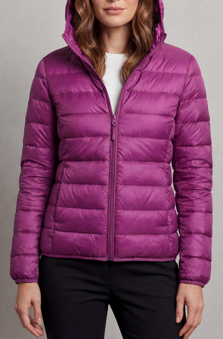 Women's Lightweight Packable Hooded Puffer Jacket - Purple