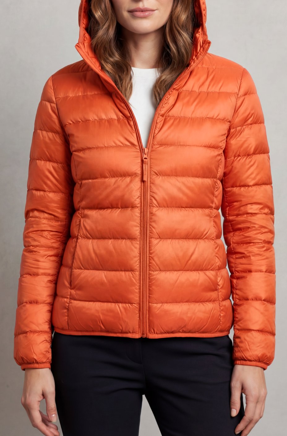 Women's Lightweight Packable Hooded Puffer Jacket - Orange
