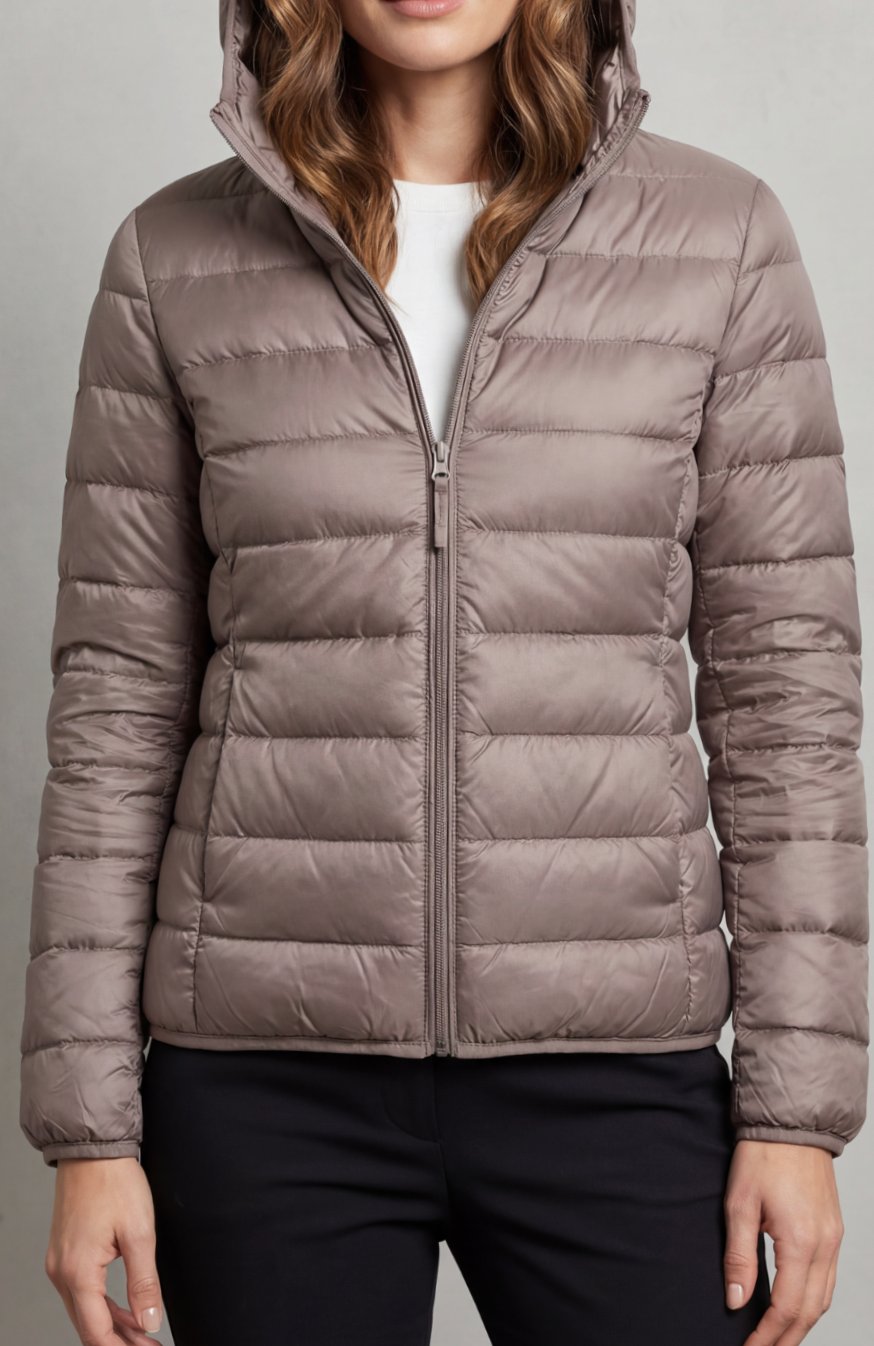 Women's Lightweight Packable Hooded Puffer Jacket - Champagne