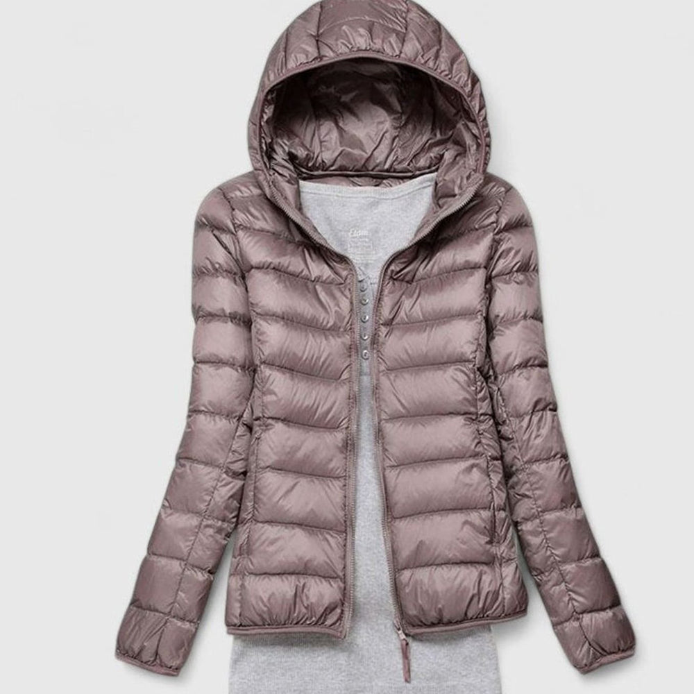 Women's Lightweight Packable Hooded Puffer Jacket - Champagne