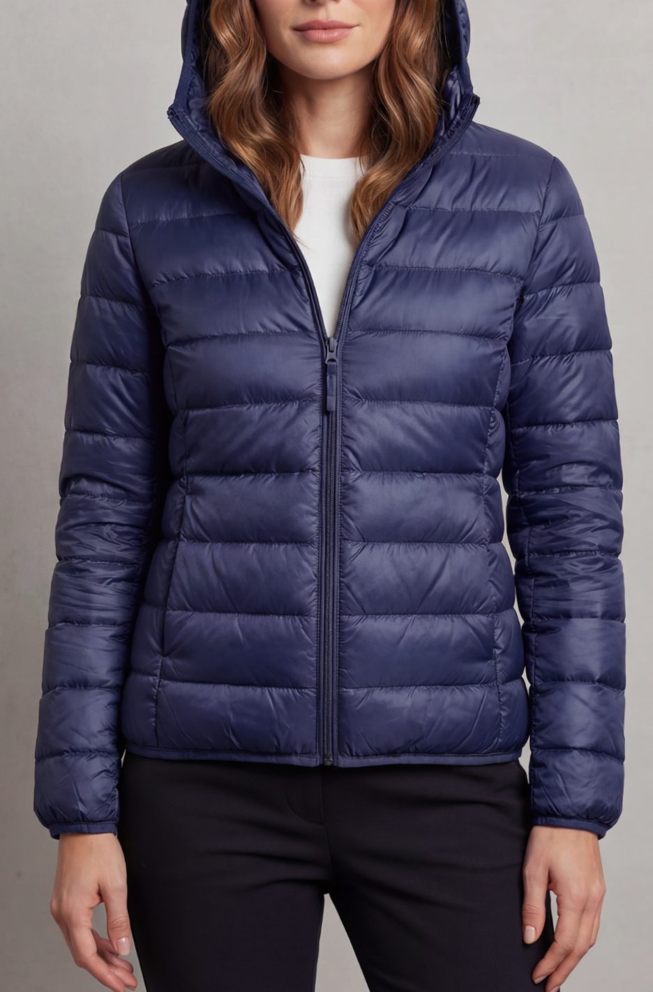 Women's Lightweight Packable Hooded Puffer Jacket - Dark Blue
