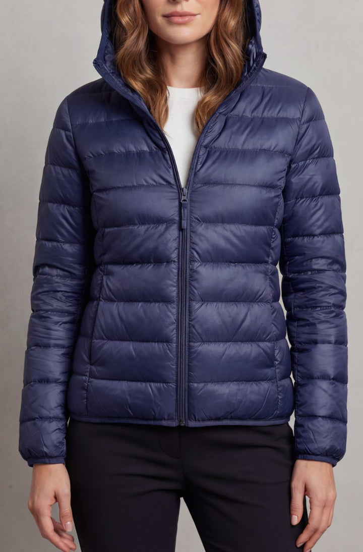 Women's Lightweight Packable Hooded Puffer Jacket - Dark Blue