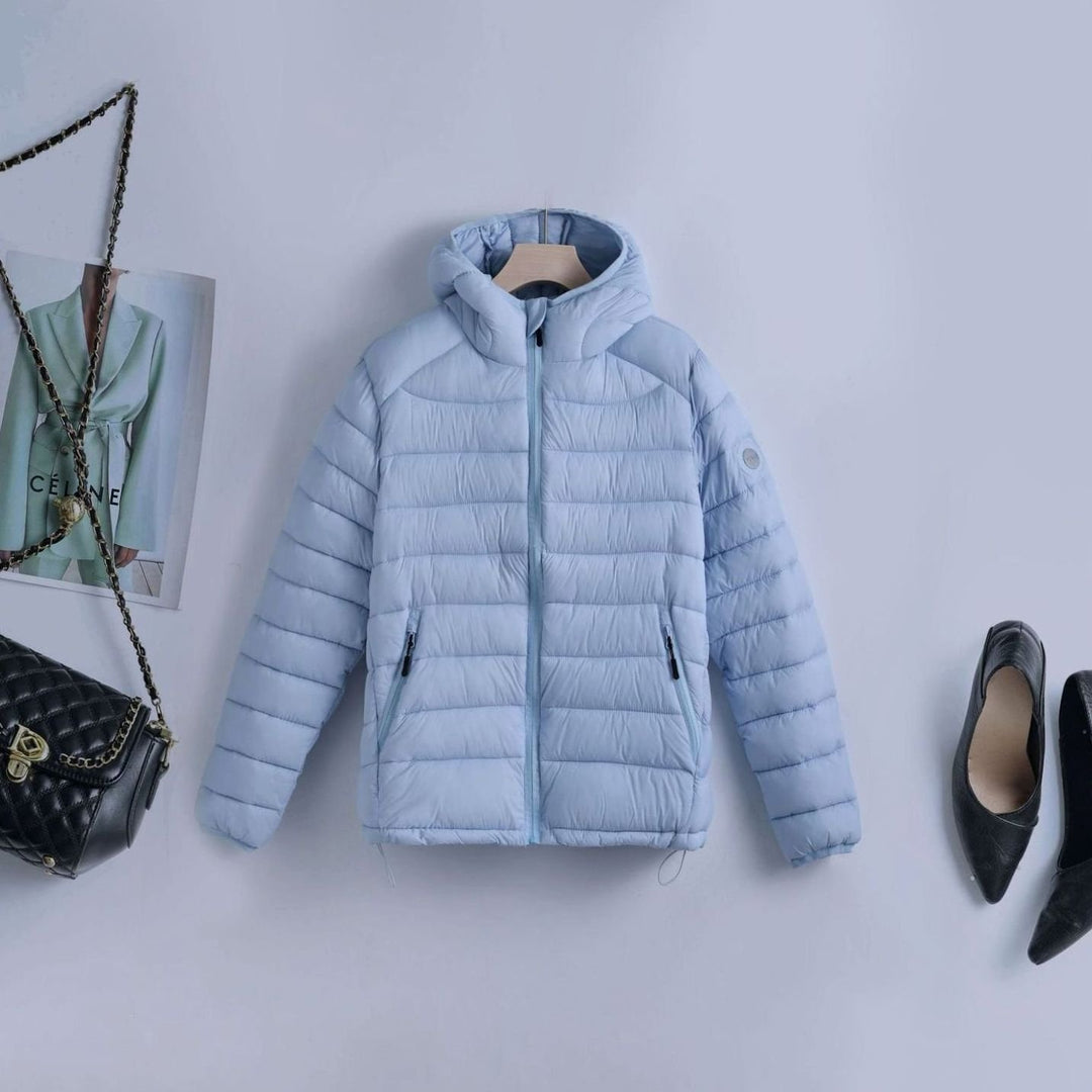 Women's Lightweight Quilted Hooded Puffer Jacket Drawstring Waist - Blue