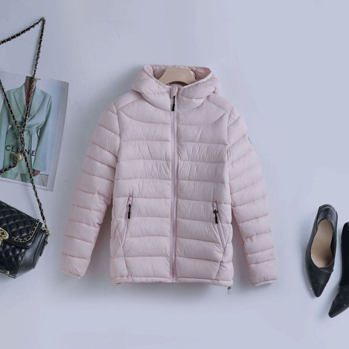 Women's Lightweight Quilted Hooded Puffer Jacket Drawstring Waist - Pink