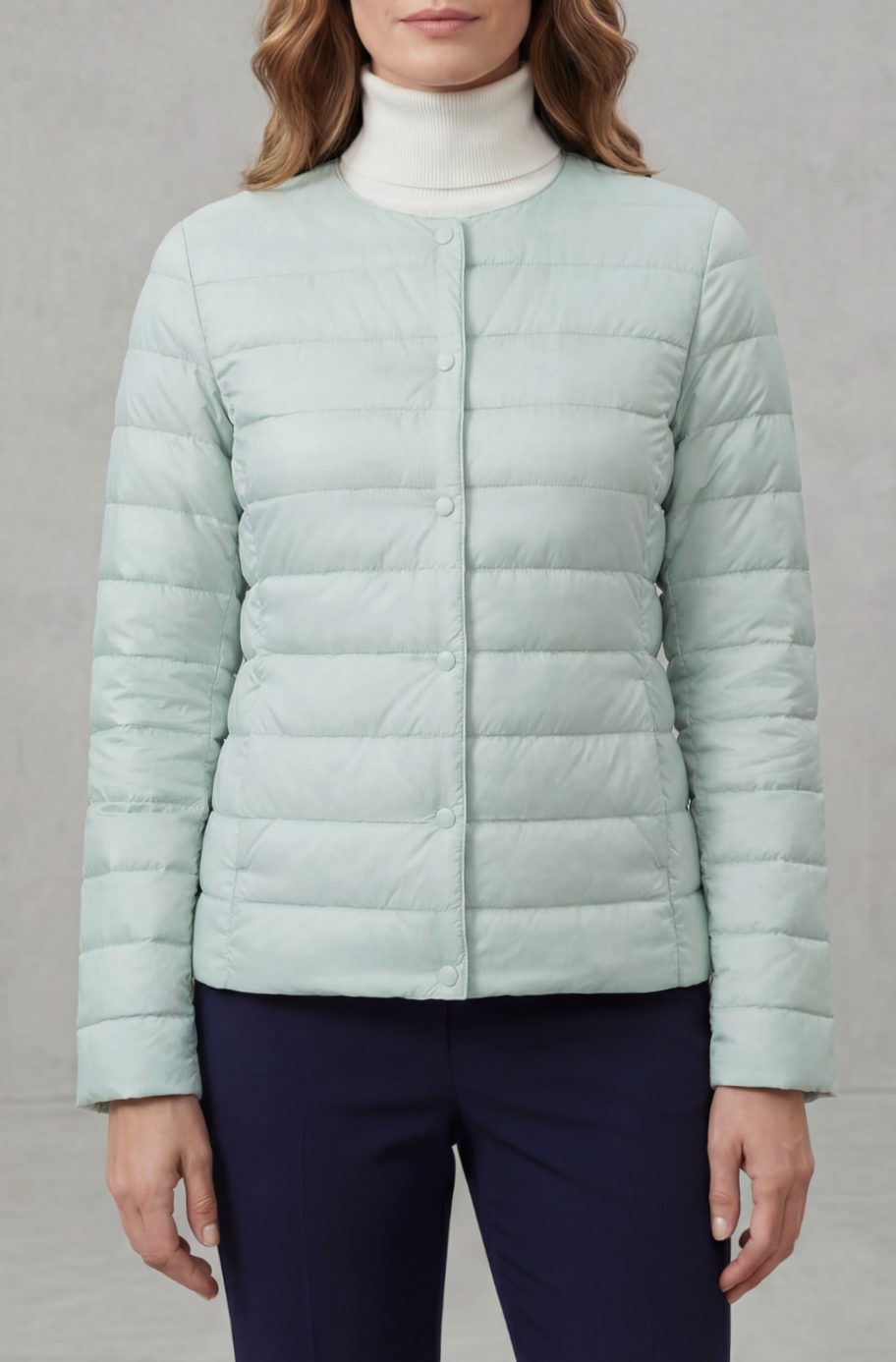Women's Lightweight Quilted Padded Jacket Collarless Snap-Button - Sky Blue