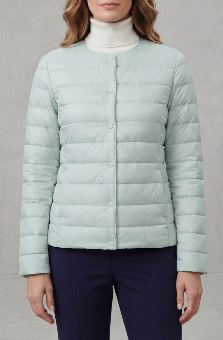 Women's Lightweight Quilted Padded Jacket Collarless Snap-Button - Sky Blue