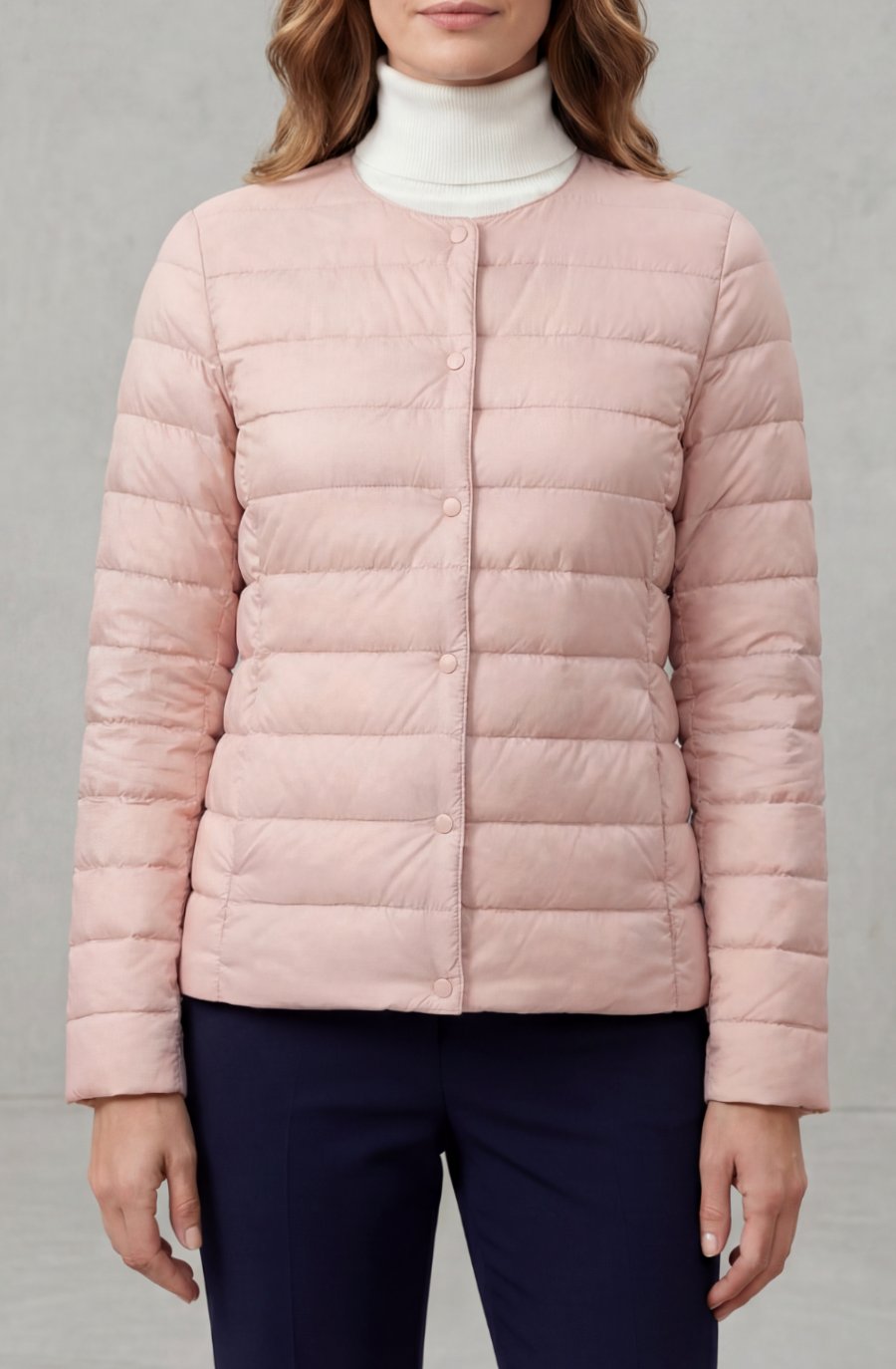 Women's Lightweight Quilted Padded Jacket Collarless Snap-Button - Pink
