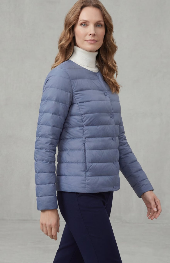 Women's Lightweight Quilted Padded Jacket Collarless Snap-Button