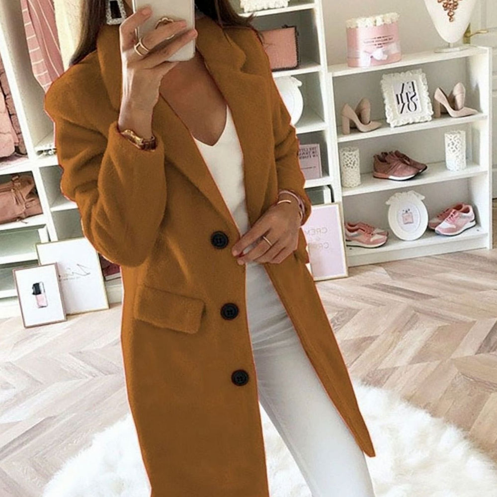 Women's Long Double-Breasted Blazer Coat Lapel Collar