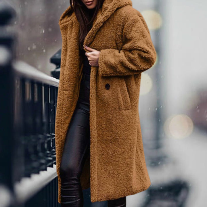 Women's Long Faux Sherpa Teddy Coat Lapel Open-Front Outerwear - Golden Camel