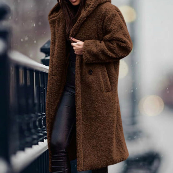 Women's Long Faux Sherpa Teddy Coat Lapel Open-Front Outerwear - Brown