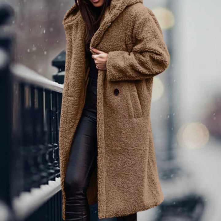 Women's Long Faux Sherpa Teddy Coat Lapel Open-Front Outerwear - Camel