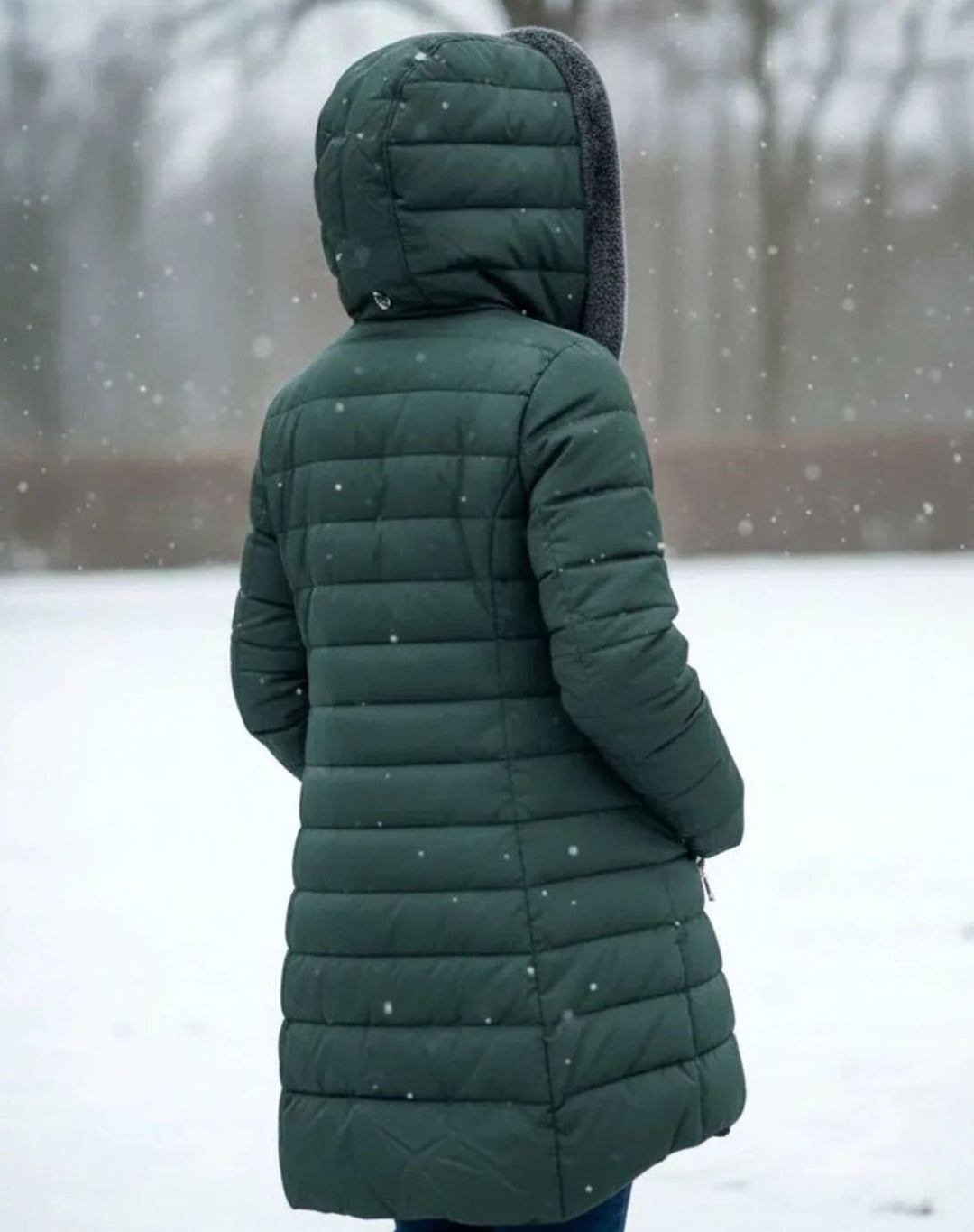 Women's Long Hooded Quilted Puffer Coat Fleece-Lined Winter Jacket