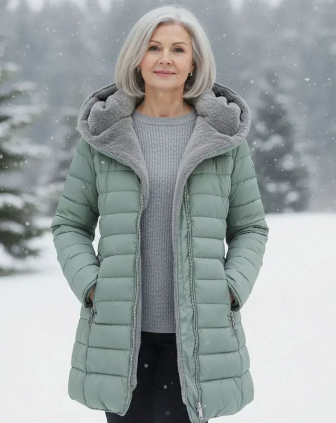 Women's Long Hooded Quilted Puffer Coat Fleece-Lined Winter Jacket