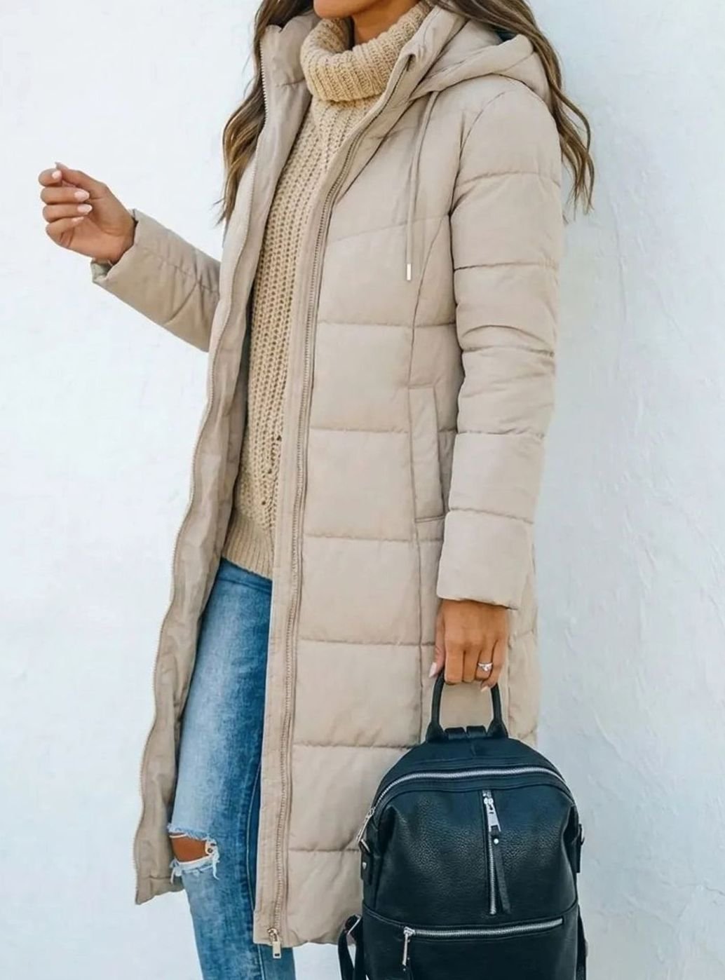 Women's Long Hooded Quilted Puffer Winter Coat
