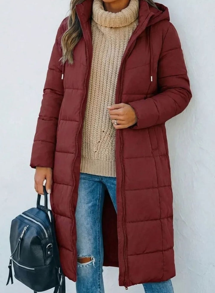 Women's Long Hooded Quilted Puffer Winter Coat - Chestnut