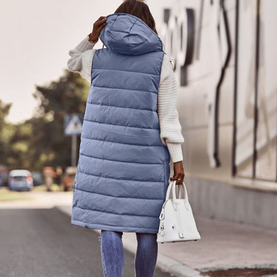 Women's Long Hooded Quilted Sleeveless Puffer Gilet