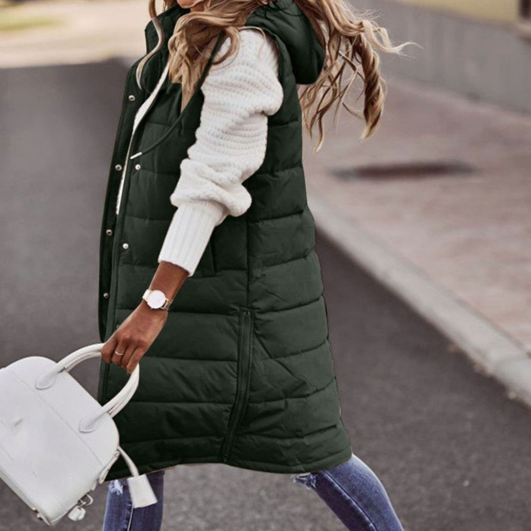 Women's Long Hooded Quilted Sleeveless Puffer Gilet