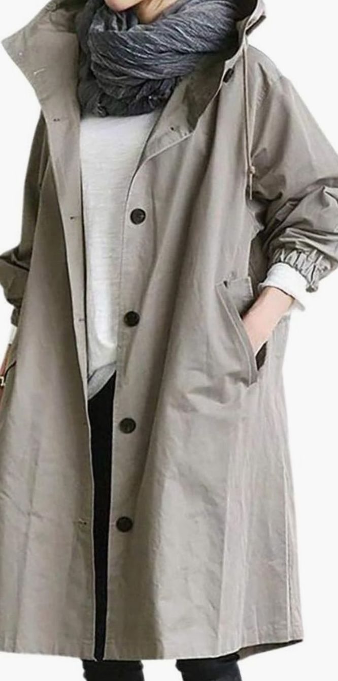 Women's Long Hooded Trench Coat Relaxed Fit