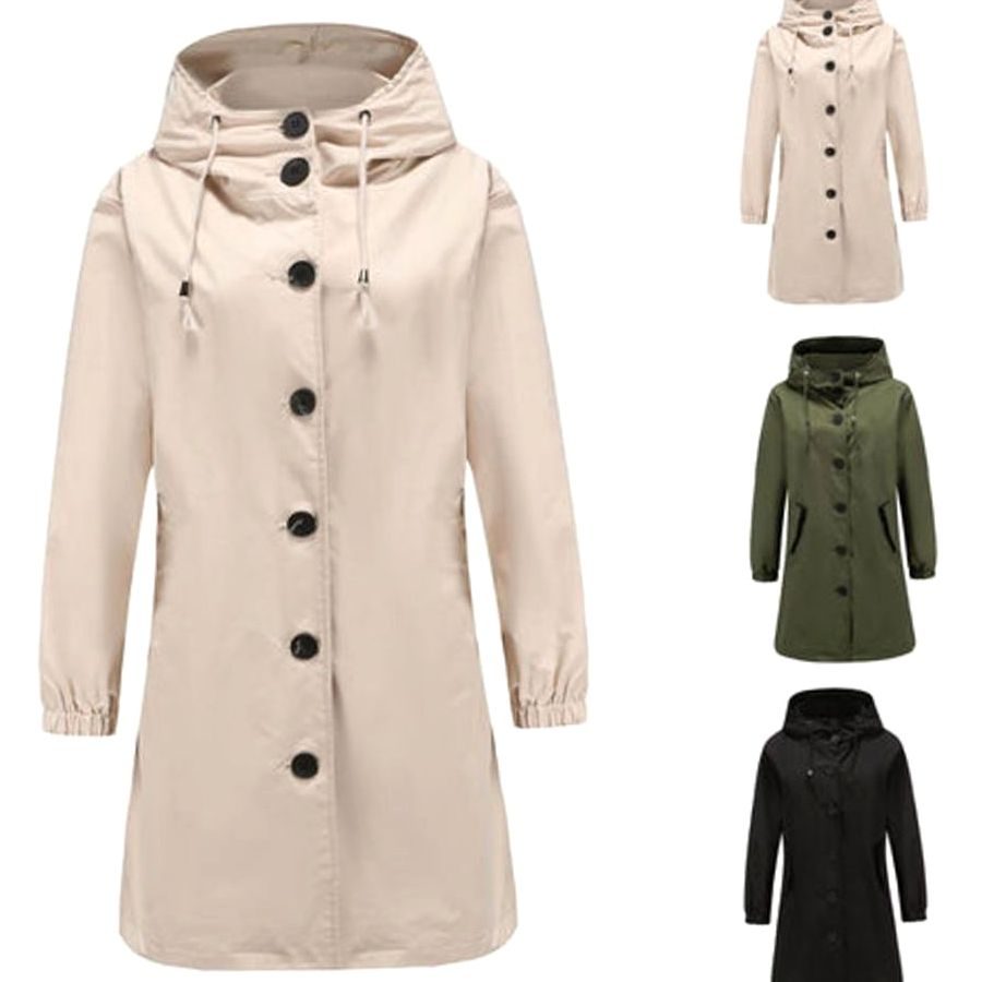Women's Long Hooded Trench Coat Relaxed Fit