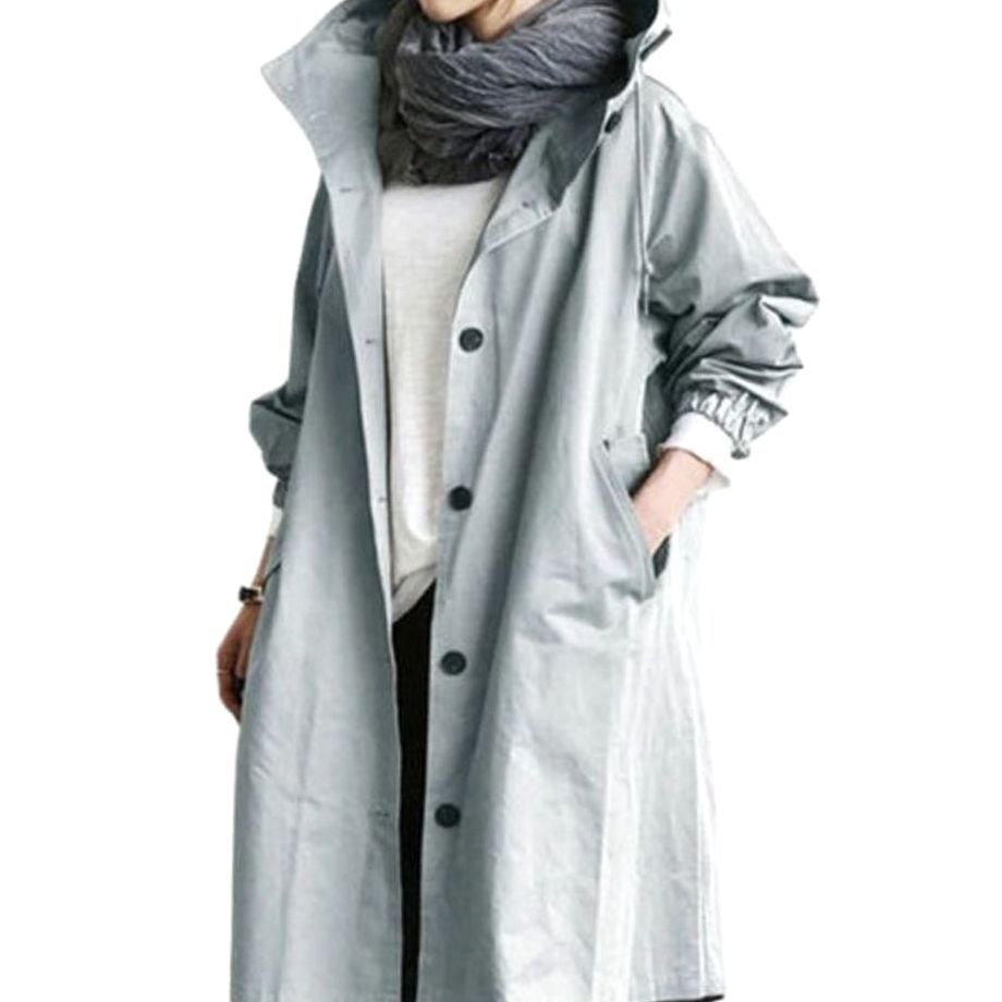 Women's Long Hooded Trench Coat Relaxed Fit - Light Blue