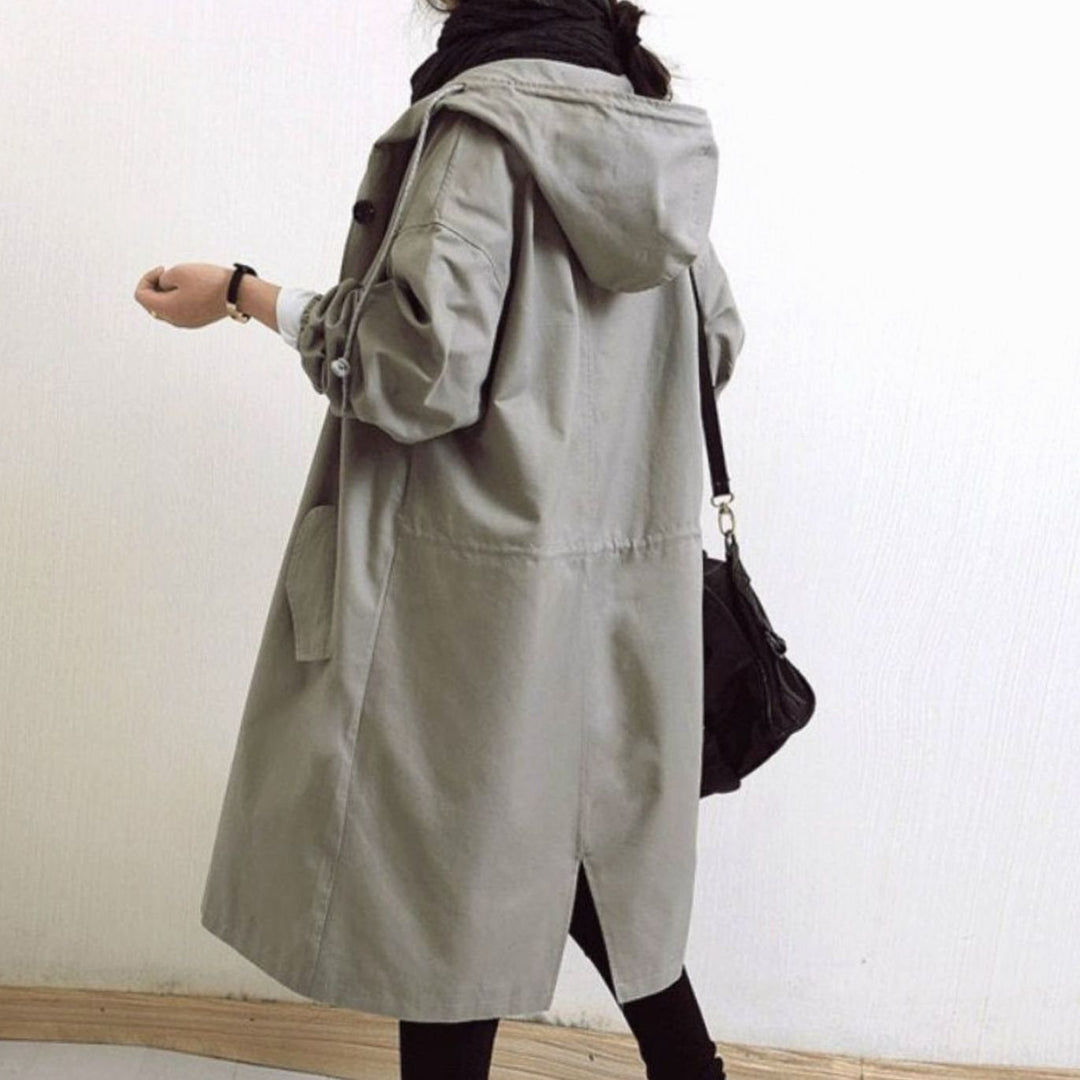 Women's Long Hooded Trench Coat Relaxed Fit - Grey