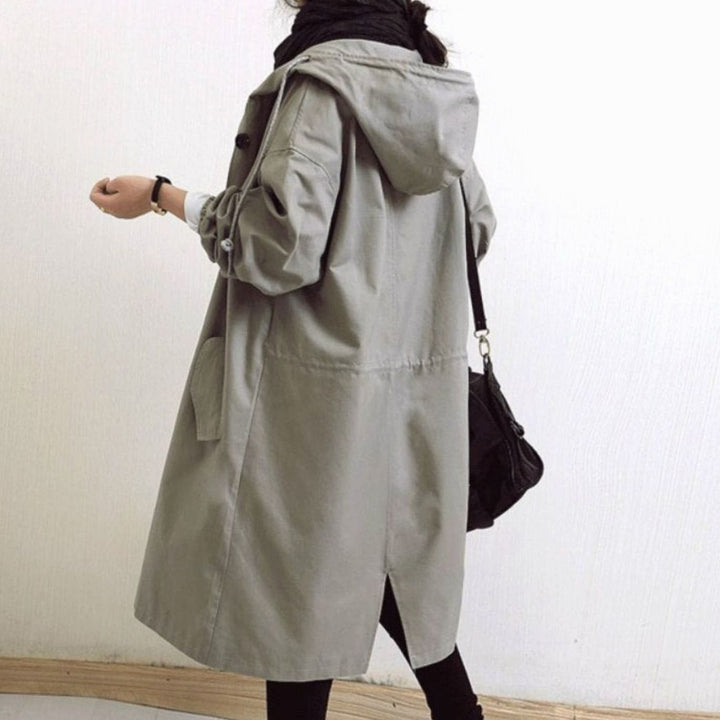 Women's Long Hooded Trench Coat Relaxed Fit - Grey