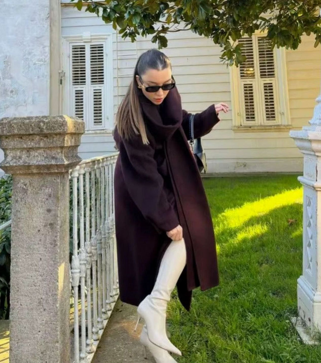 Women's Longline Wool Blend Wrap Winter Coat