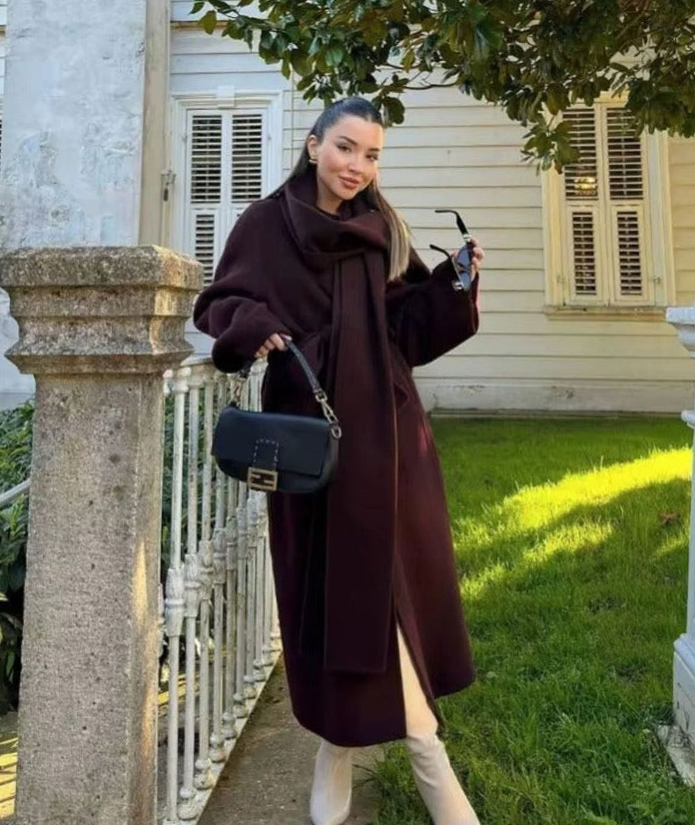 Women's Longline Wool Blend Wrap Winter Coat