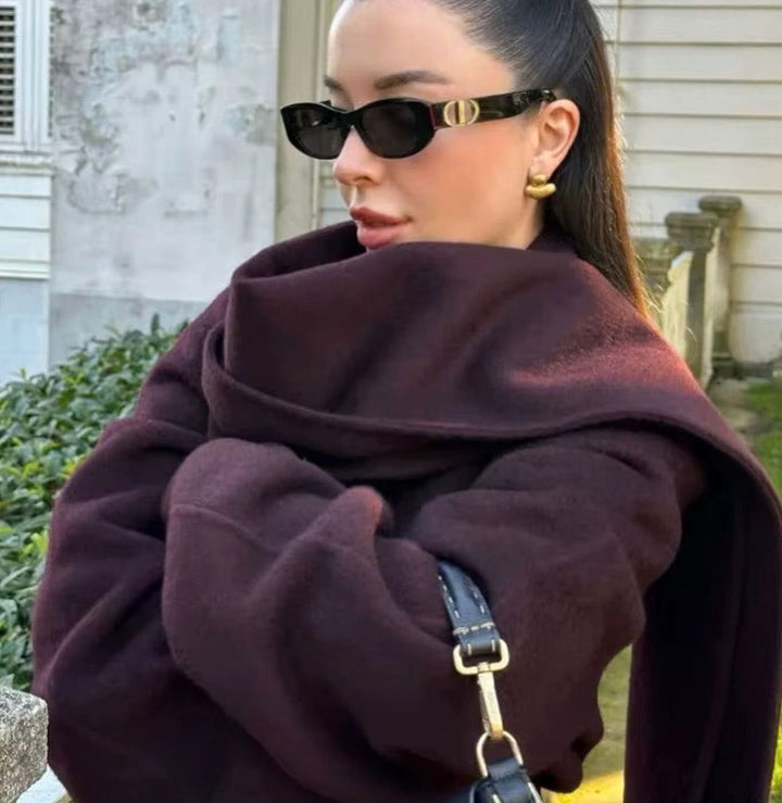 Women's Longline Wool Blend Wrap Winter Coat